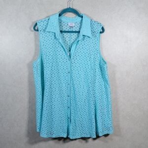 H182 Avenue aqua cami w/lace button front blouse 18/20